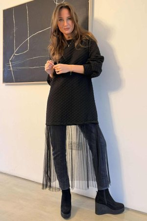 Oscar Vivi Tulle Jumper Dress Black -